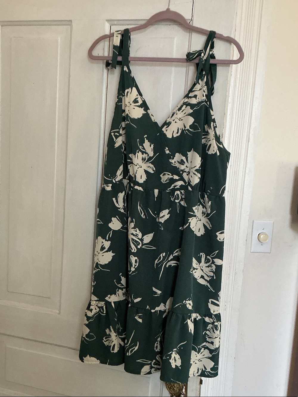 SHEIN Dark Green Floral Tie-Strap Mini Dress Size xxl